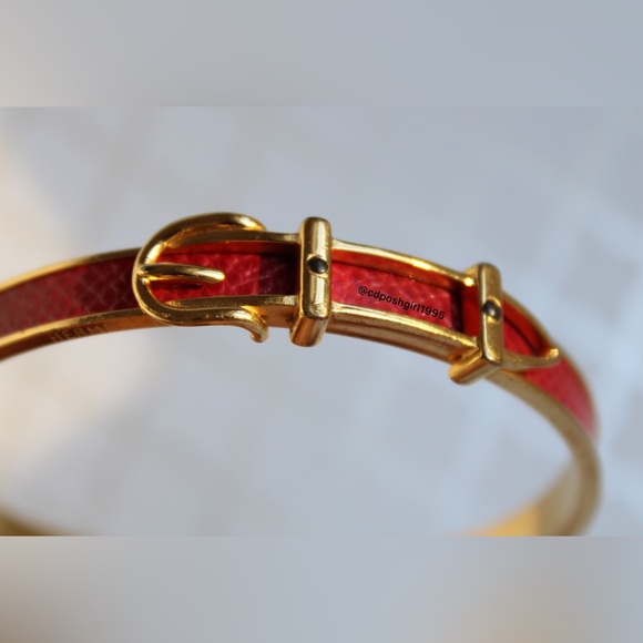 Hermès Ceinture red bracelet lizard leather gold plated bangle jonc authentic - Picture 5 of 16